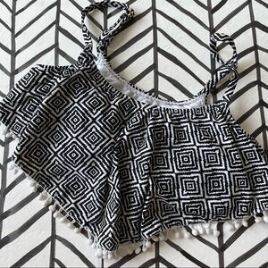 Arizona Jean Co. Geometric Pattern Flounce Bikini Top with Balls